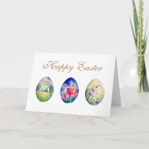 Watercolor Spring Flowers Easter Egg Greeting Card