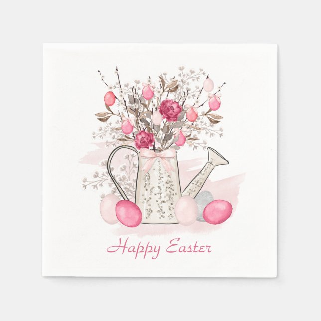Watercolor Spring flowers Easter eggs Personalized Napkin (Front)