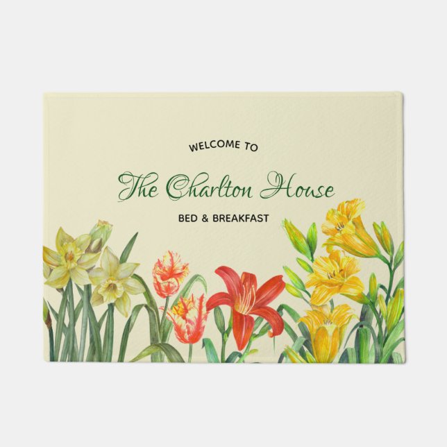 Watercolor Spring Flowers Floral Illustration Doormat (Front)