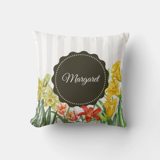 Watercolor Spring Flowers Floral Illustration Throw Pillow (Front)