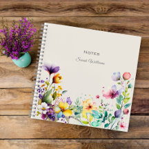 Watercolor Spring Flowers Floral Square Notebook