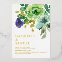 Watercolor Spring Flowers & Greenery Wedding Gold