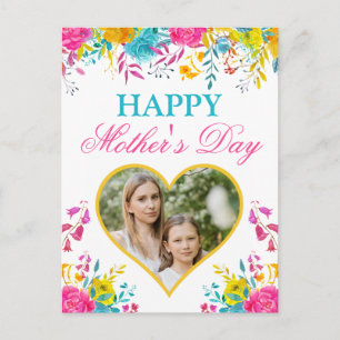 Watercolor Spring Flowers & Heart Mother's Day Postcard