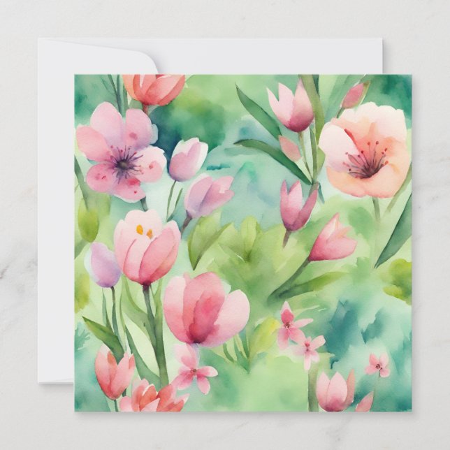 Watercolor Spring Flowers Invitation (Front)