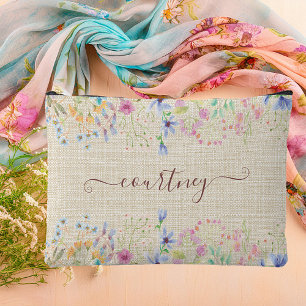 Watercolor spring flowers personalized accessory pouch