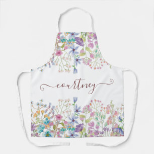 Watercolor spring flowers personalized apron
