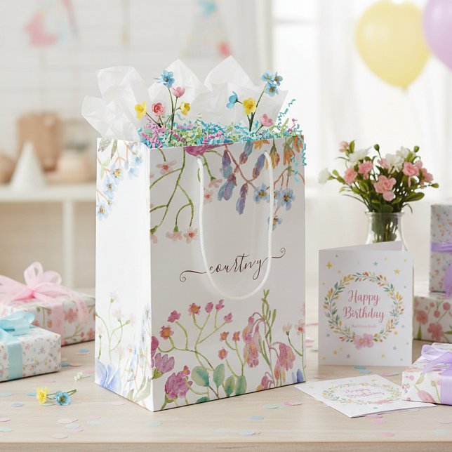 Watercolor spring flowers personalized Gift Bag (Creator Uploaded)