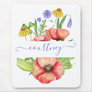 Watercolor spring flowers personalized mouse pad