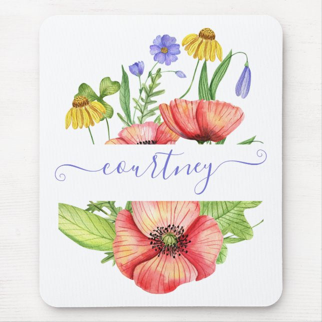 Watercolor spring flowers personalized  mouse pad (Front)