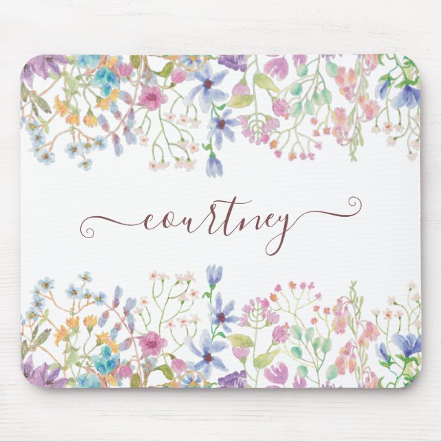 Watercolor spring flowers personalized mouse pad (Front)