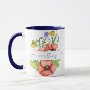 Watercolor spring flowers personalized mug