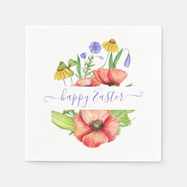 Watercolor spring flowers personalized  napkin (Front)