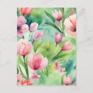 Watercolor Spring Flowers Postcard