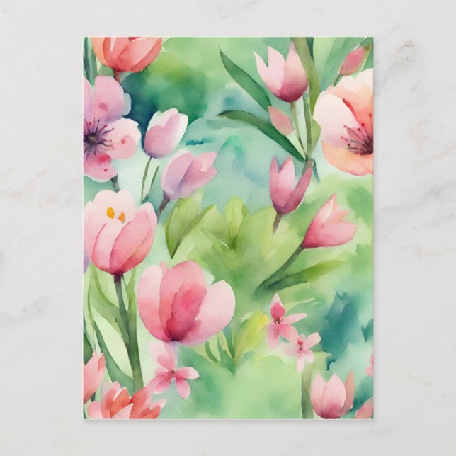 Watercolor Spring Flowers Postcard (Front)