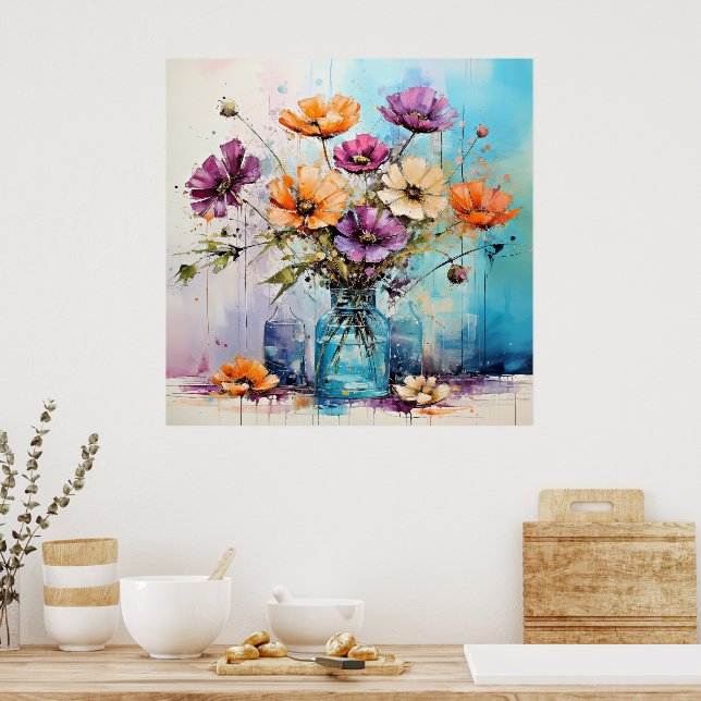 Watercolor Spring Flowers Poster (Kitchen)