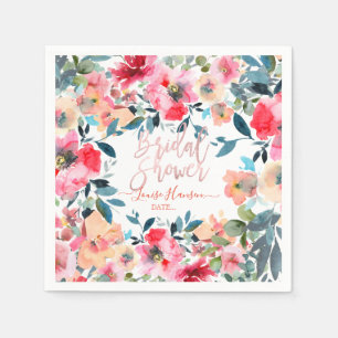 Watercolor Spring Flowers, Red Ombre Napkin