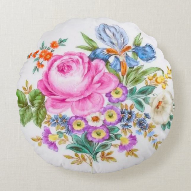 Watercolor Spring Flowers Round Pillow (Front)