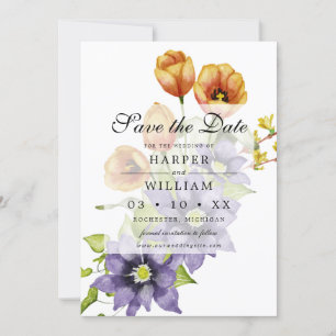 Watercolor spring flowers save the date card