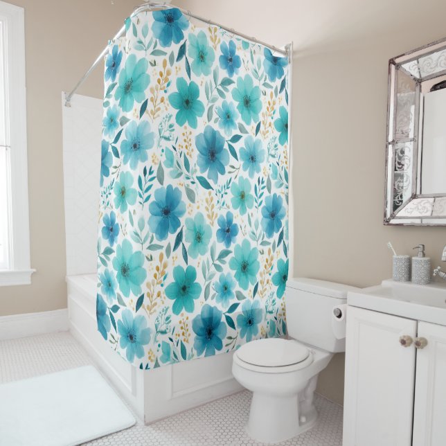 Watercolor Spring Flowers Soft Baby Blue Floral (In Situ)