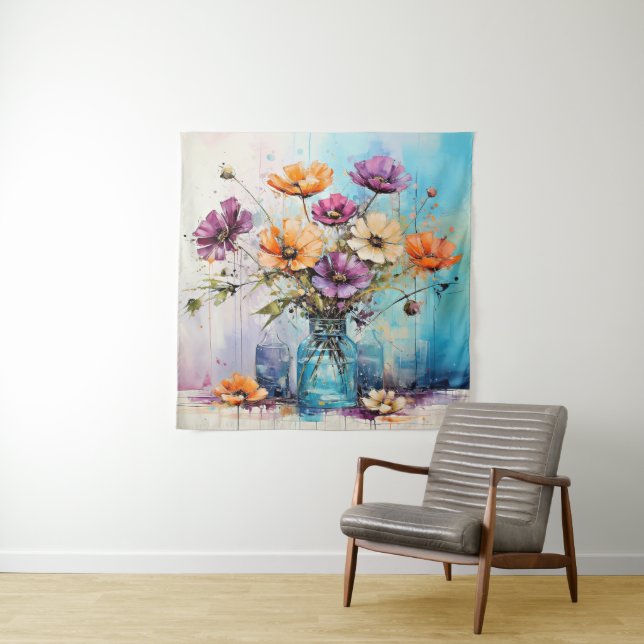 Watercolor Spring Flowers Tapestry (In Situ)