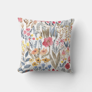 Watercolor spring flowers, vibrant seamless patter throw pillow