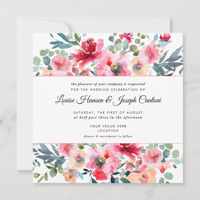 Watercolor Spring Flowers Wedding Announcement (Front)