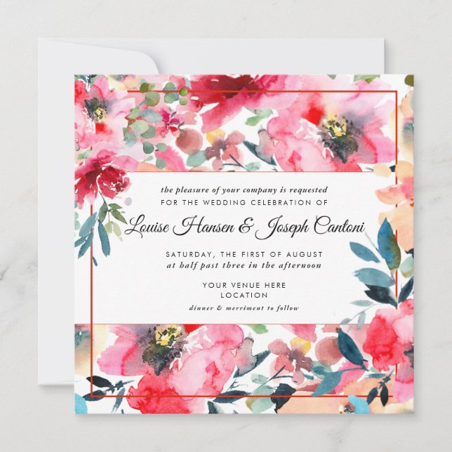 Watercolor Spring Flowers Wedding Invitation (Front)