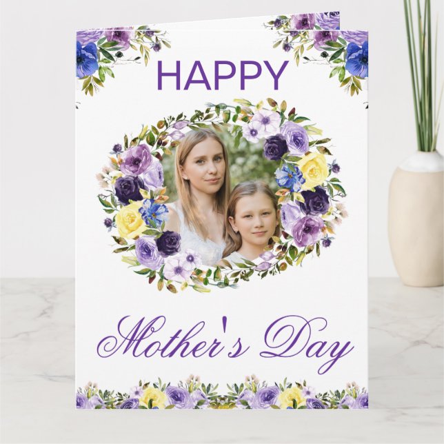 Watercolor Spring Flowers Wreath Mother's Day Card (Front)