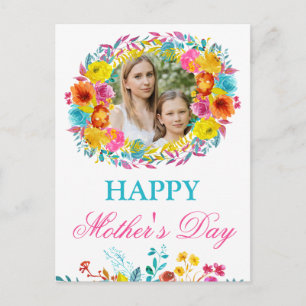 Watercolor Spring Flowers Wreath Mother's Day Postcard