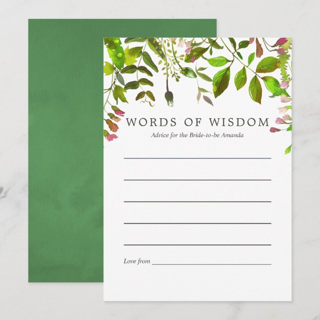 Watercolor Spring Foliage Bridal Shower Advice Invitation (Front/Back)