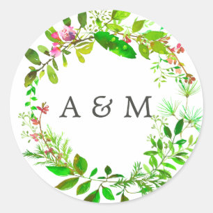 Watercolor Spring Foliage Wedding Classic Round Sticker