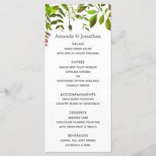 Watercolor Spring Foliage Wedding Menu
