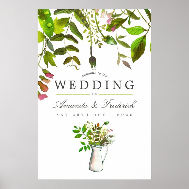 Watercolor Spring Foliage Wedding Welcome Poster (Front)
