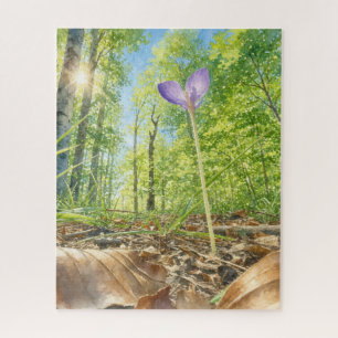 Watercolor Spring Forest Crocus Flower Jigsaw Puzz Puzzle