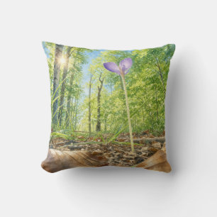 Watercolor Spring Forest & Crocus Flower Throw Pil Pillow