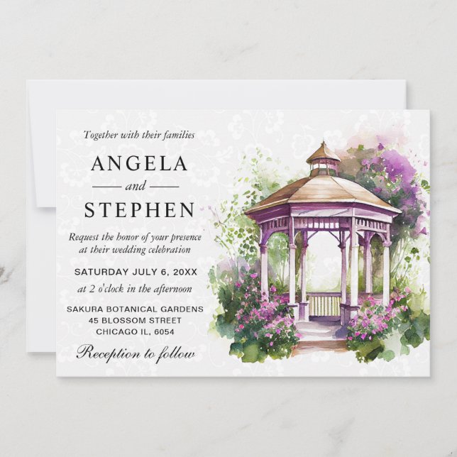 Watercolor Spring Garden Gazebo Wedding Invitation (Front)