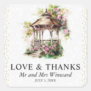 Watercolor Spring Garden Gazebo Wedding Square Sticker