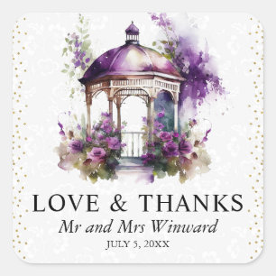 Watercolor Spring Garden Gazebo Wedding Square Sticker