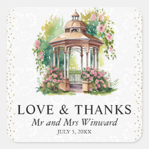 Watercolor Spring Garden Gazebo Wedding Square Sticker