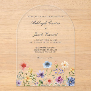 Watercolor Spring Garden Wildflower Wedding Acrylic Invitations