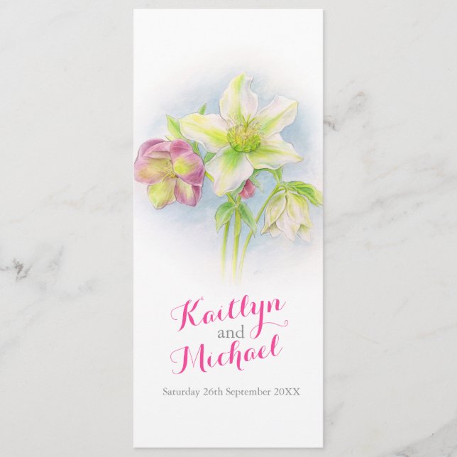 Watercolor spring hellebores wedding program (Front)