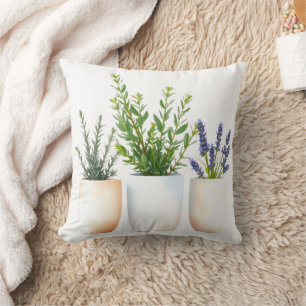 Watercolor Spring Herb Garden Pillow