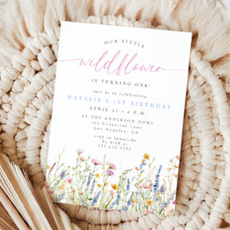 Watercolor Spring Little Wildflower Birthday Invitation