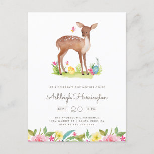 Watercolor Spring Meadow Flowers Deer Baby Shower Invitation Postcard