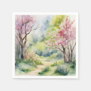 Watercolor Spring Nature Scene Napkin