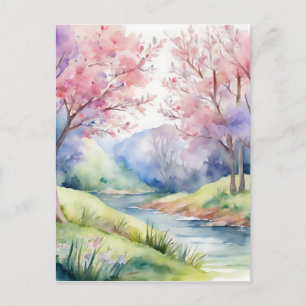 Watercolor Spring Nature Scene Postcard