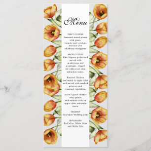 watercolor spring orange tulips wedding menu