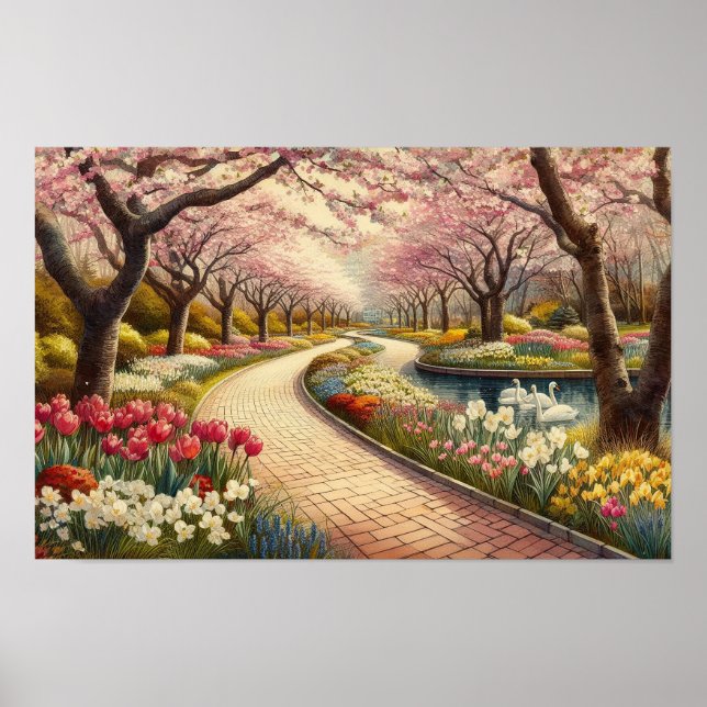 Watercolor Spring Park Scene Poster (Front)