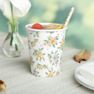 Watercolor Spring Sunflowers & Daisies Design Paper Cups