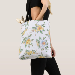 Watercolor Spring Sunflowers & Daisies Design Tote Bag